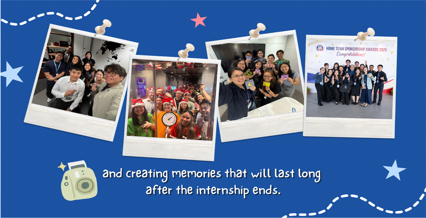 Four pinned Polaroid-style photos show groups of people at an awards ceremony and events.